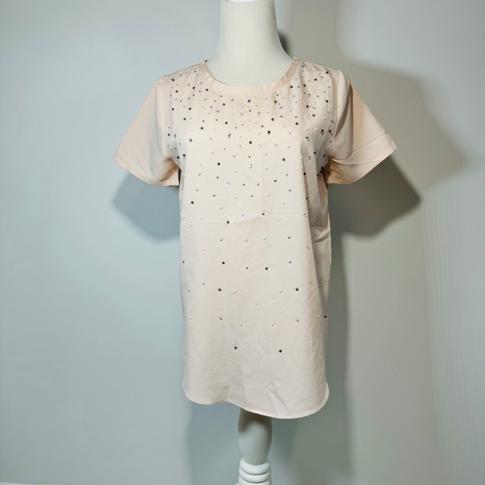Charming Charlie Women’s Tan Boxy Embellished Blouse